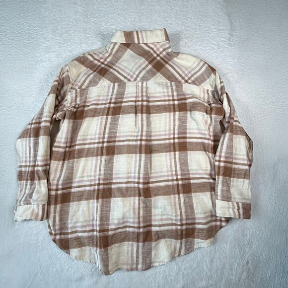 Altar'd State Oversized Brown and Pink Plaid Button-Up Blouse Medium - Picture 6 of 8